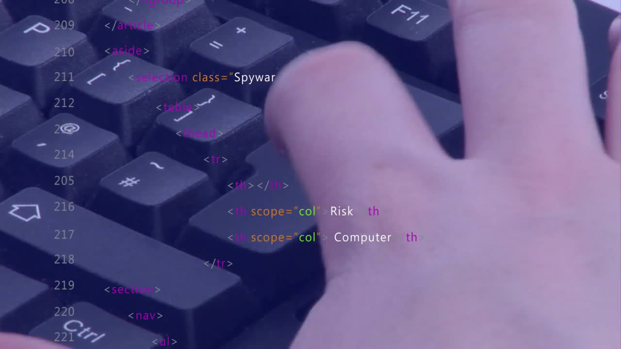 컴퓨터를 이용한 백인 남성의 데이터 처리 애니메이션