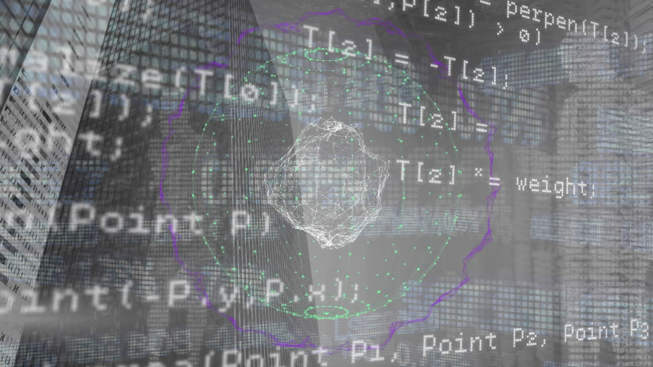 animación digital del procesamiento de datos contra el globo de la red de conexiones en fondo gris