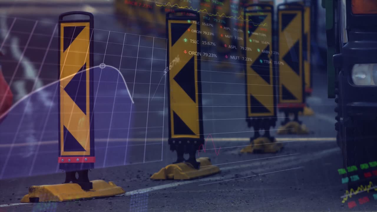 도시 풍경 위의 데이터 처리 애니메이션