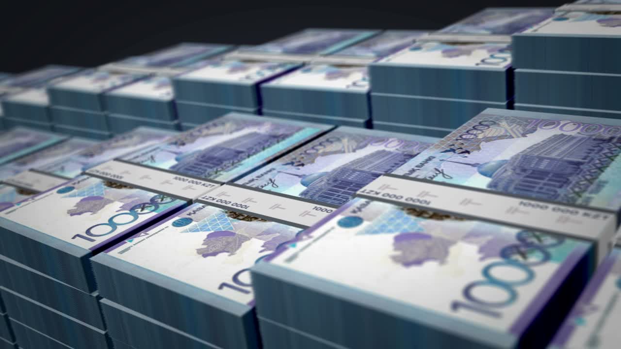 Kazakh Tenge money banknote pack growth up loop