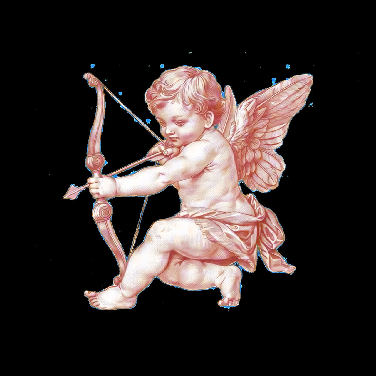 Cherubic archer vintage illustration animation isolated asset, transparent 4K video, alpha channel