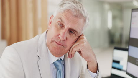 stress, headache and senior businessman working
