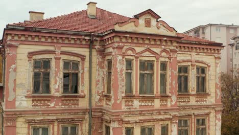 abandoned old city building in novi pazar serbia, aerial view over city