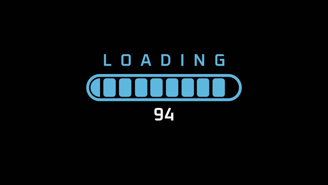 Loading Interface After Effect Animation Template with segmented loading bar, percentage number on black background