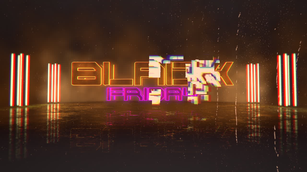 viernes negro con luz de neón en la ciudad oscura