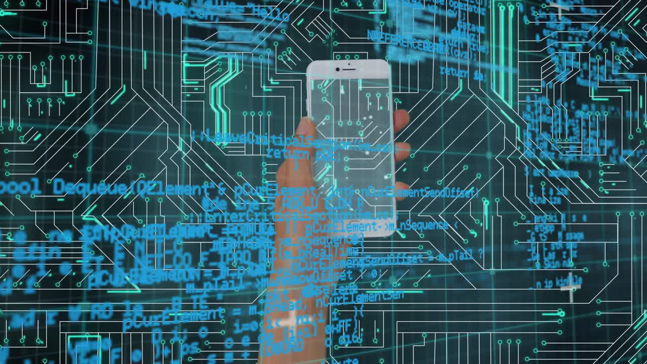 Smartphone held by a hand and digital circuit