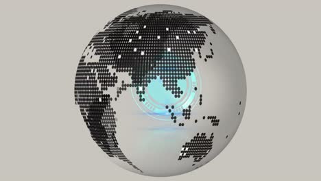 Animation-of-clock-over-rotating-globe-on-beige-background