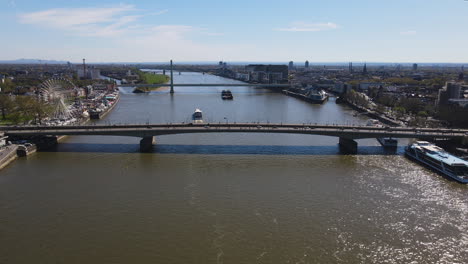 Flyover-Deutz-Bridge-and-Chocolate-Museum's-Ferris-Wheel-Cologne-Germany