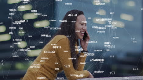 animación de datos comerciales sobre mujeres biraciales que usan teléfonos inteligentes.