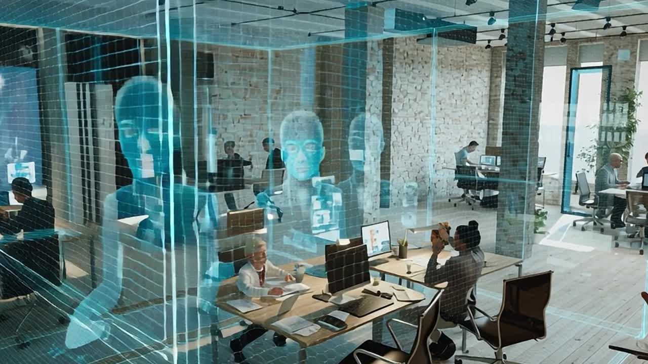Virtuelt samarbejde på et moderne kontor om dagen