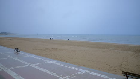 Beautiful-cinematic-beach-in-Normandy-on-cloudy-dramatic-day