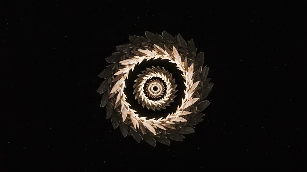 A Mesmerizing Spiral Pattern of Leaves and Nature's Design Captured in Stunning Symmetry Against a Dark Background, Evoking Depth and Tranquility