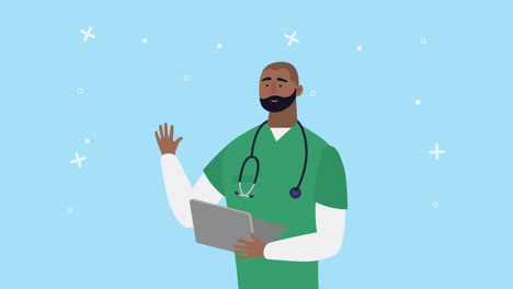 doctor talking with a laptop