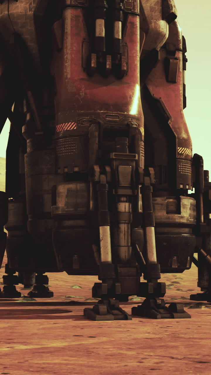 Exploration vehicle readies for landing on rocky mars surface