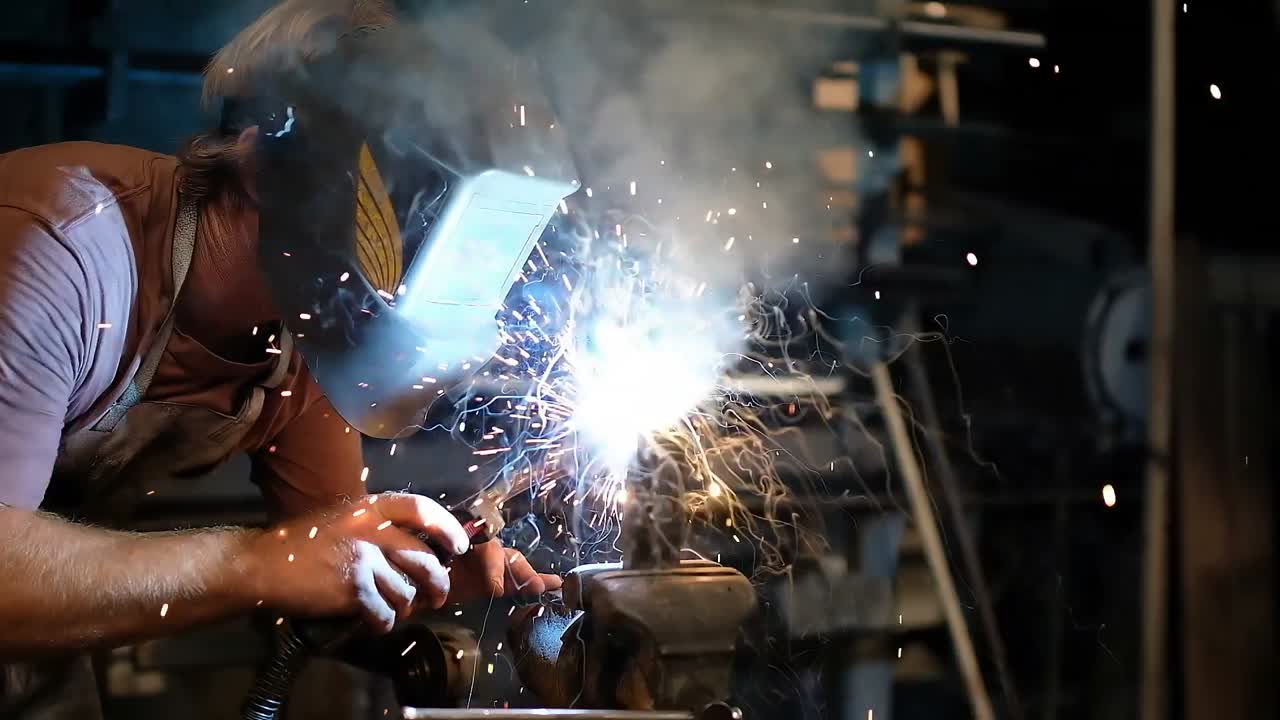 Blacksmith using a welding torch in workshop 4k