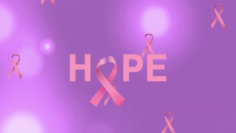 Animation-of-breast-cancer-awareness-text-over-pink-ribbons-falling-on-blue-background