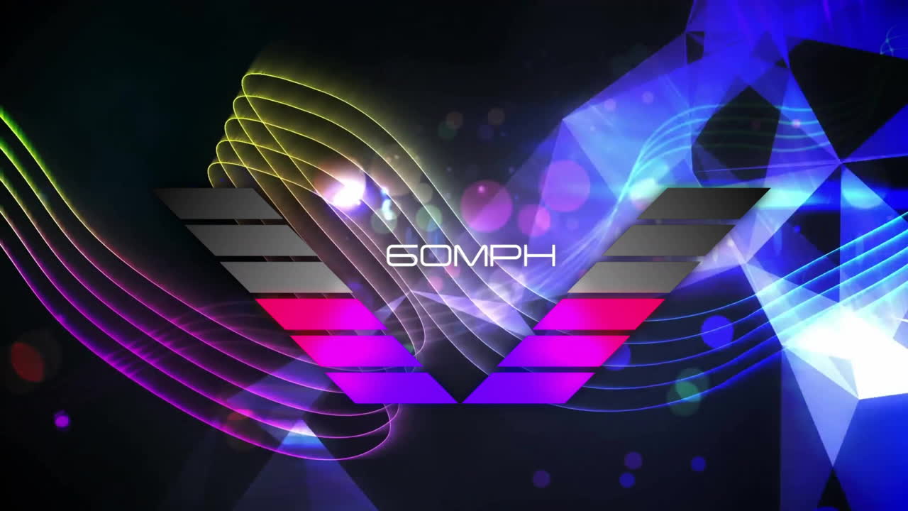 Animation of growing mph number over light trails on black background