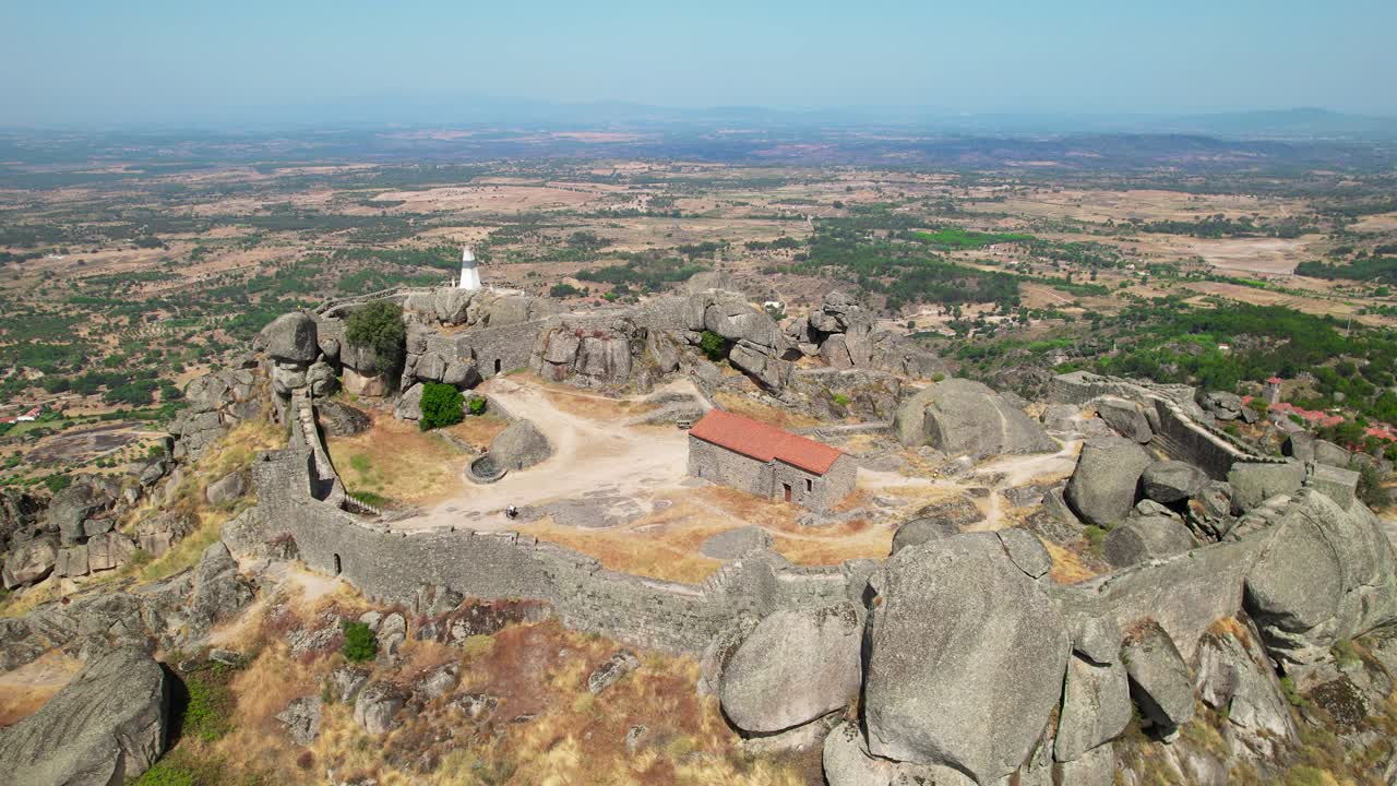 Drone shot castle of Monsanto in Portugal