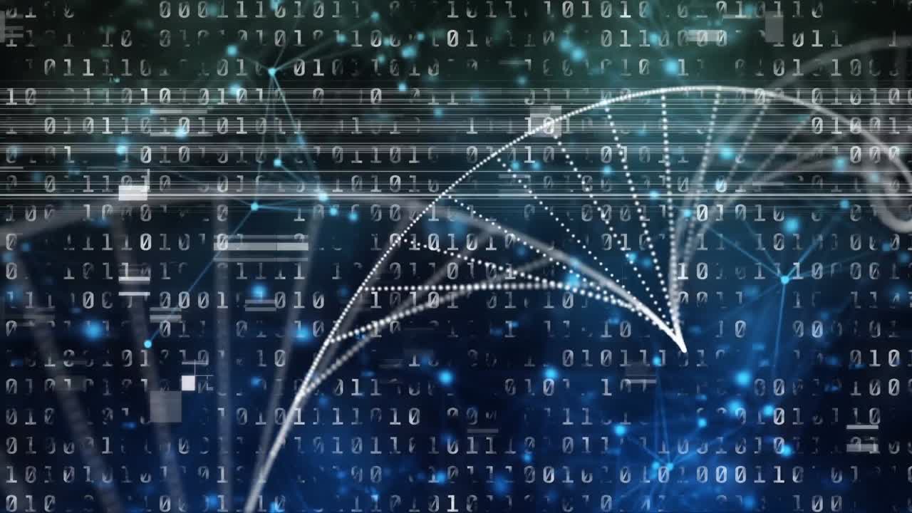 배경에서 오류, 점 및 바이너리 코드와 함께 화면의 애니메이션