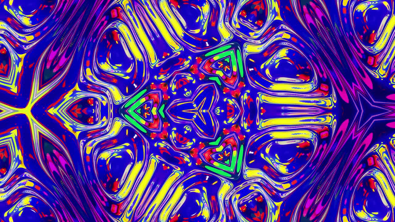 patrón simétrico iridescente líquido como el caleidoscopio con ondas. 3d elegante bucle abstracto bg, estructura ondulada de vidrio líquido brillante con hermosos colores de gradiente. 4k