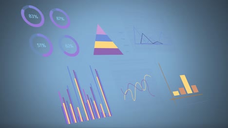animación del procesamiento de datos financieros sobre un fondo azul