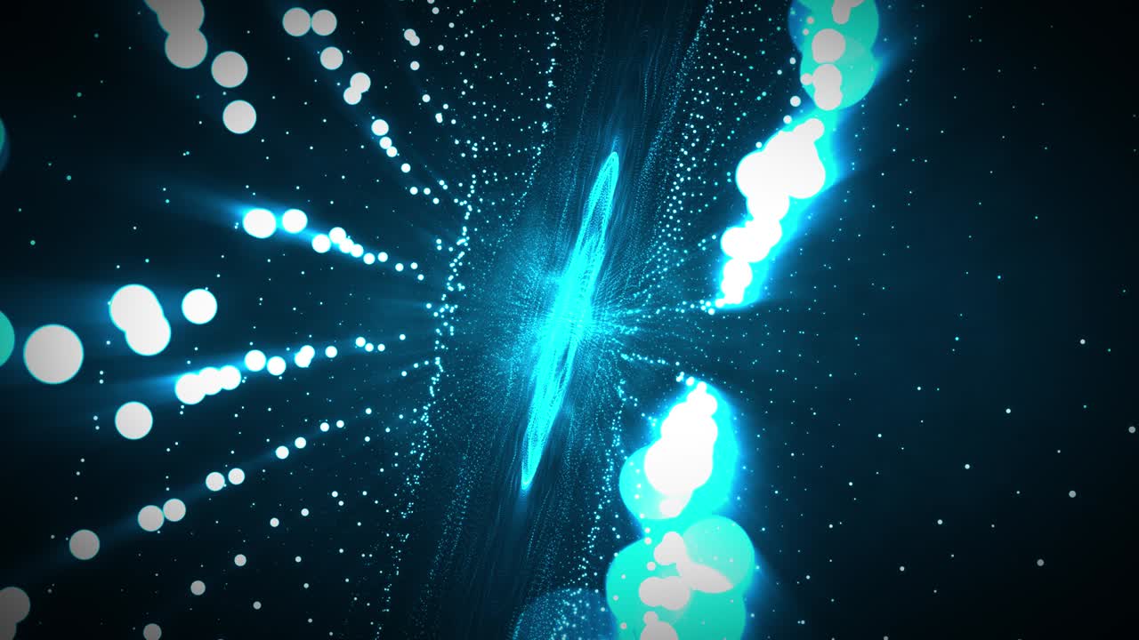 Blue Color Bright Explosion Vivid Particles. Animated Modern VFX Design Abstraction Form. Colored Opening Eye. Animated Particle Images. New Digital AI Wallpaper