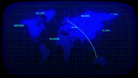 animación de números y conexiones sobre fondo azul con mapa del mundo