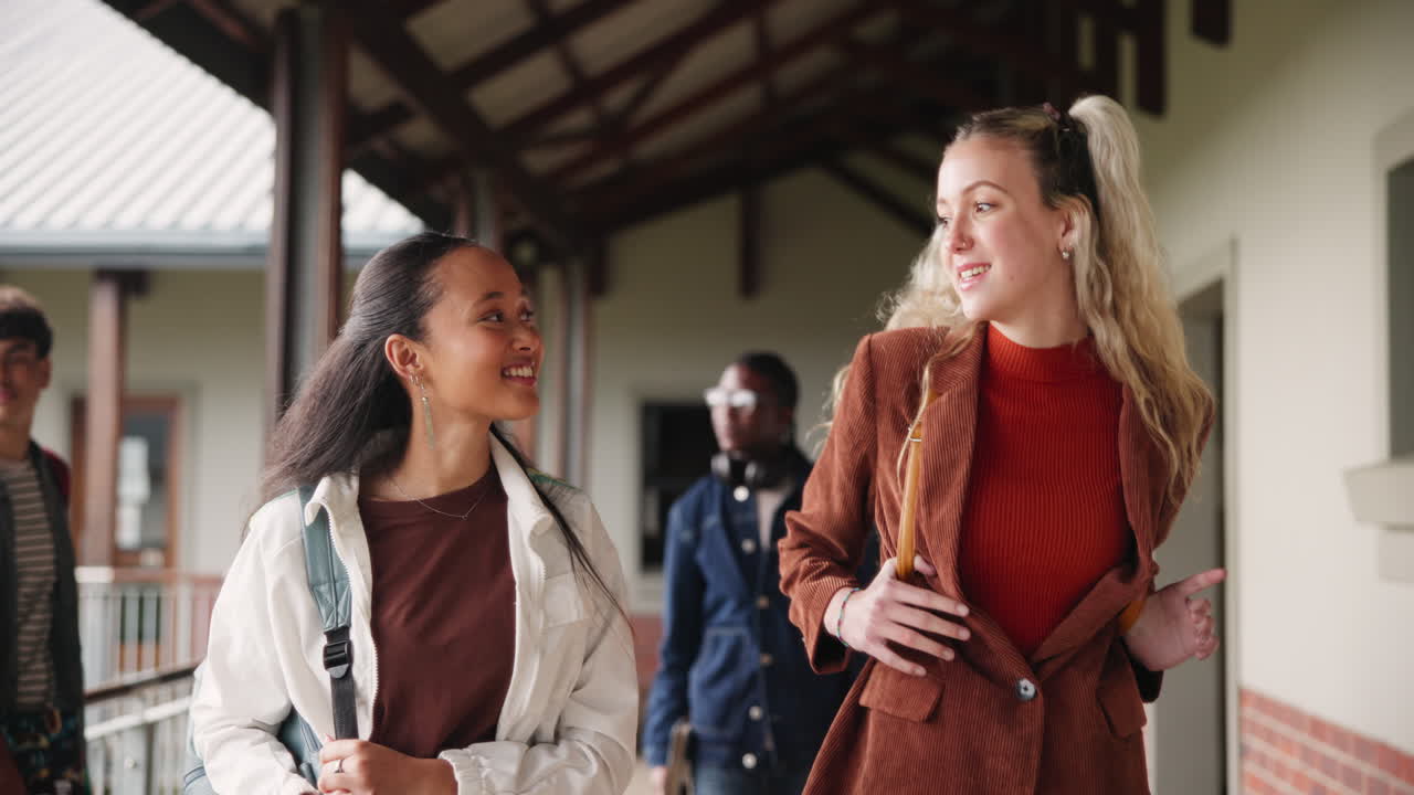 Students walking and talking on college campus