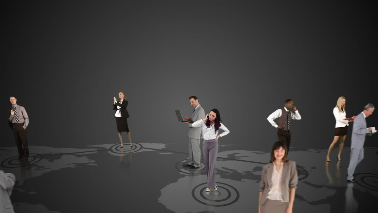 회색 배경에서 연결되는 비즈니스 사람들