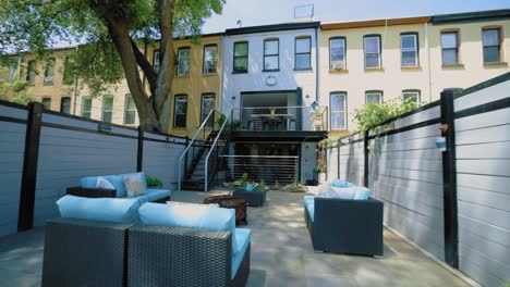 Beautiful-outdoor-patio-in-Brooklyn,-NY-smooth-gimbal-real-estate-footage