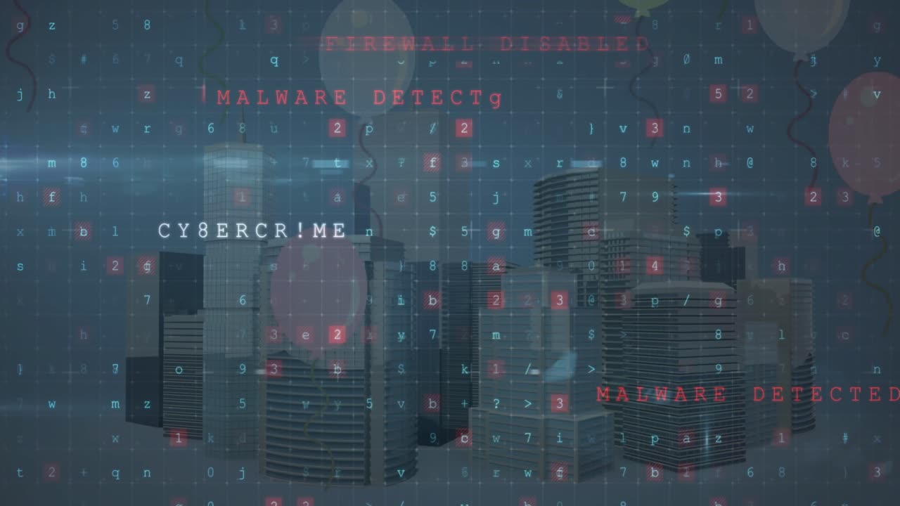 도시 풍경 위의 데이터 처리 애니메이션