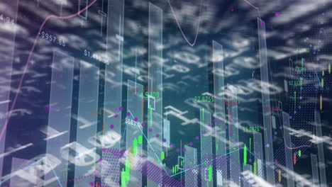 animación del procesamiento de datos financieros sobre las estadísticas