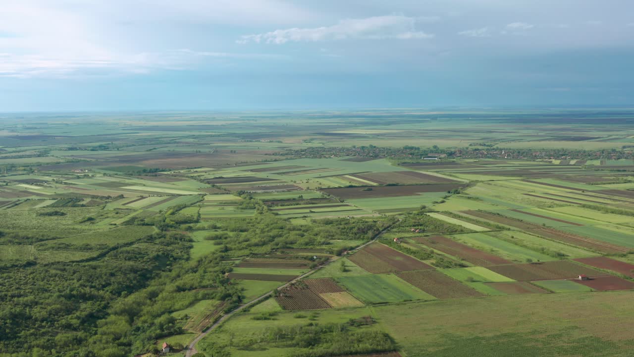 Panorama Of A Vast Green Plains In Vojvodina Province, Serbia. aerial