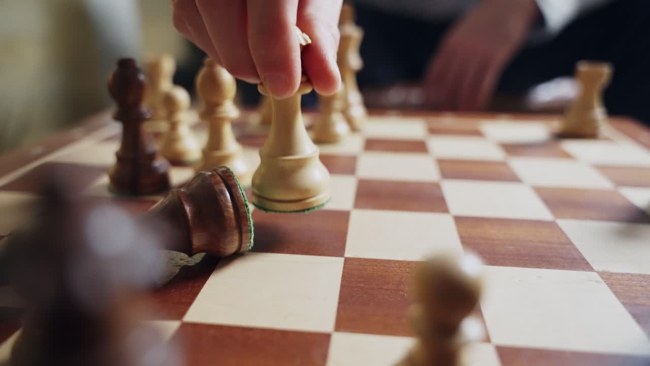 Dramatic chess move, Queen strikes with precision, knocking over the king in a decisive checkmate. A powerful moment symbolizing strategy, victory, dominance, and calculated decision-making
