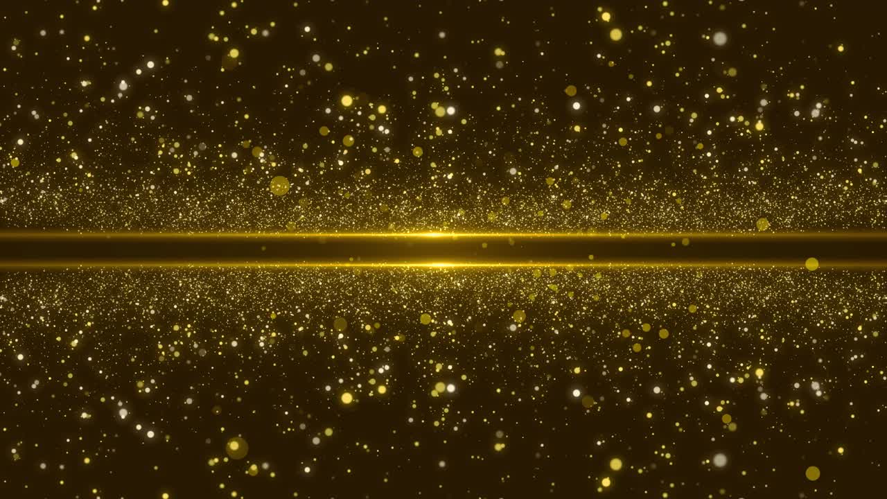 Beautiful luxury golden wall tunnel floor sparkling with magical stardust particles glowing warm