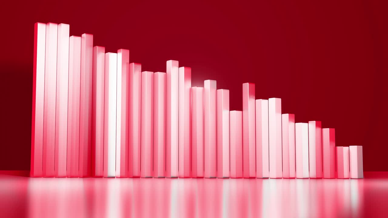 추상적인 인포그래픽, 통계 데이터, 바, 카운터 및 그래프가있는 분석 프로그램에 대한 아름다운 빨간색 배경 3d 열은 순환적으로 올라와 내려갑니다.