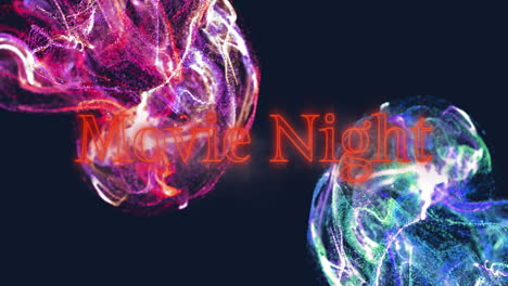 animation of movie night text over red and blue shapes moving