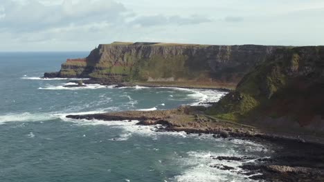 Aerial-view-of-the-Giant's-Causeway-on-a-sunny-day,-County-Antrim,-Northern-Ireland