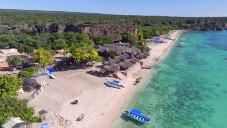 aerial view showing cave of fisherman with clear caribbean sea, beautiful spot on dominican republic