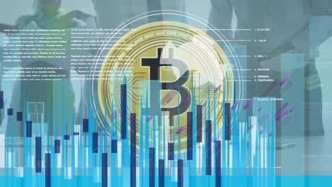 animación de bitcoin y procesamiento de datos financieros.