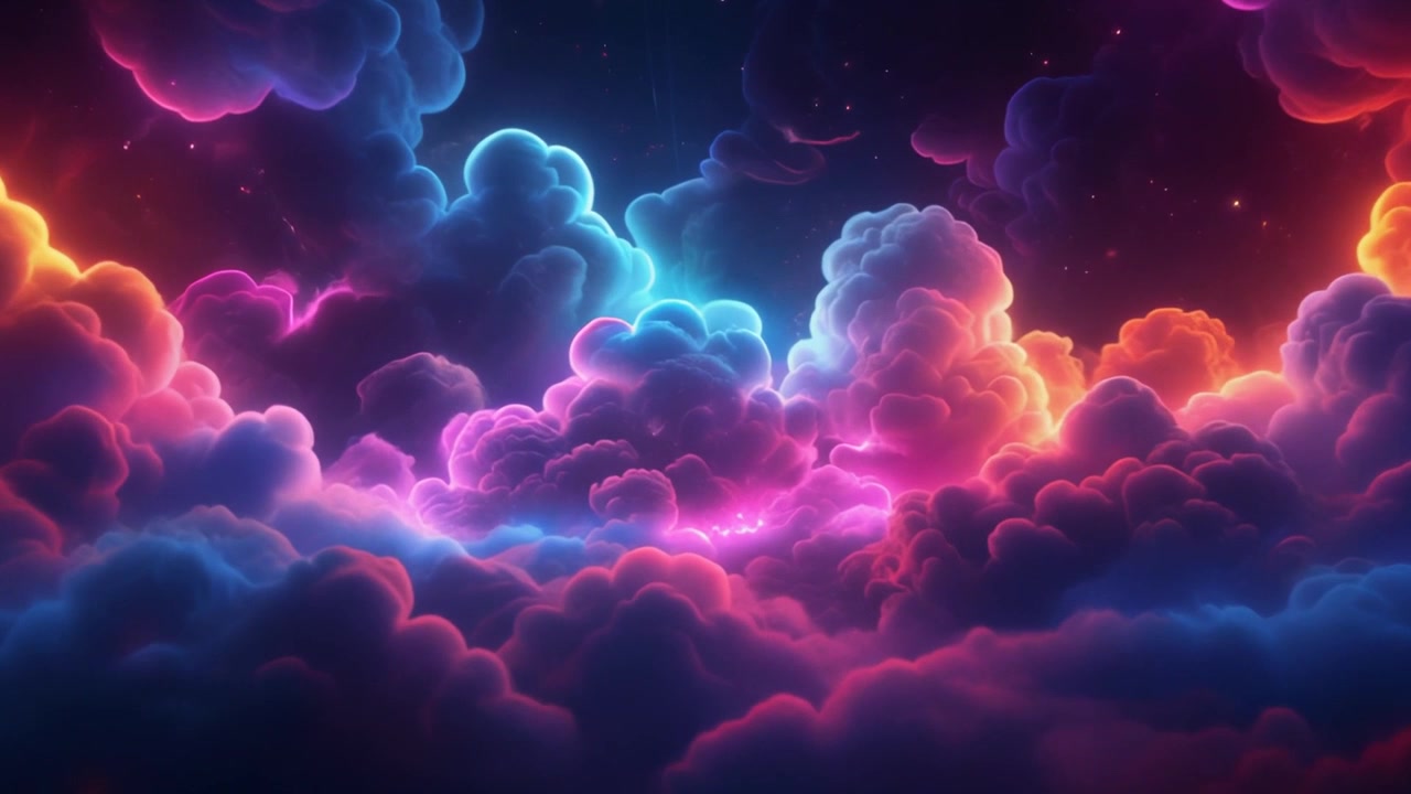 Vibrant Neon Clouds Floating in a Dark Starry Night Sky