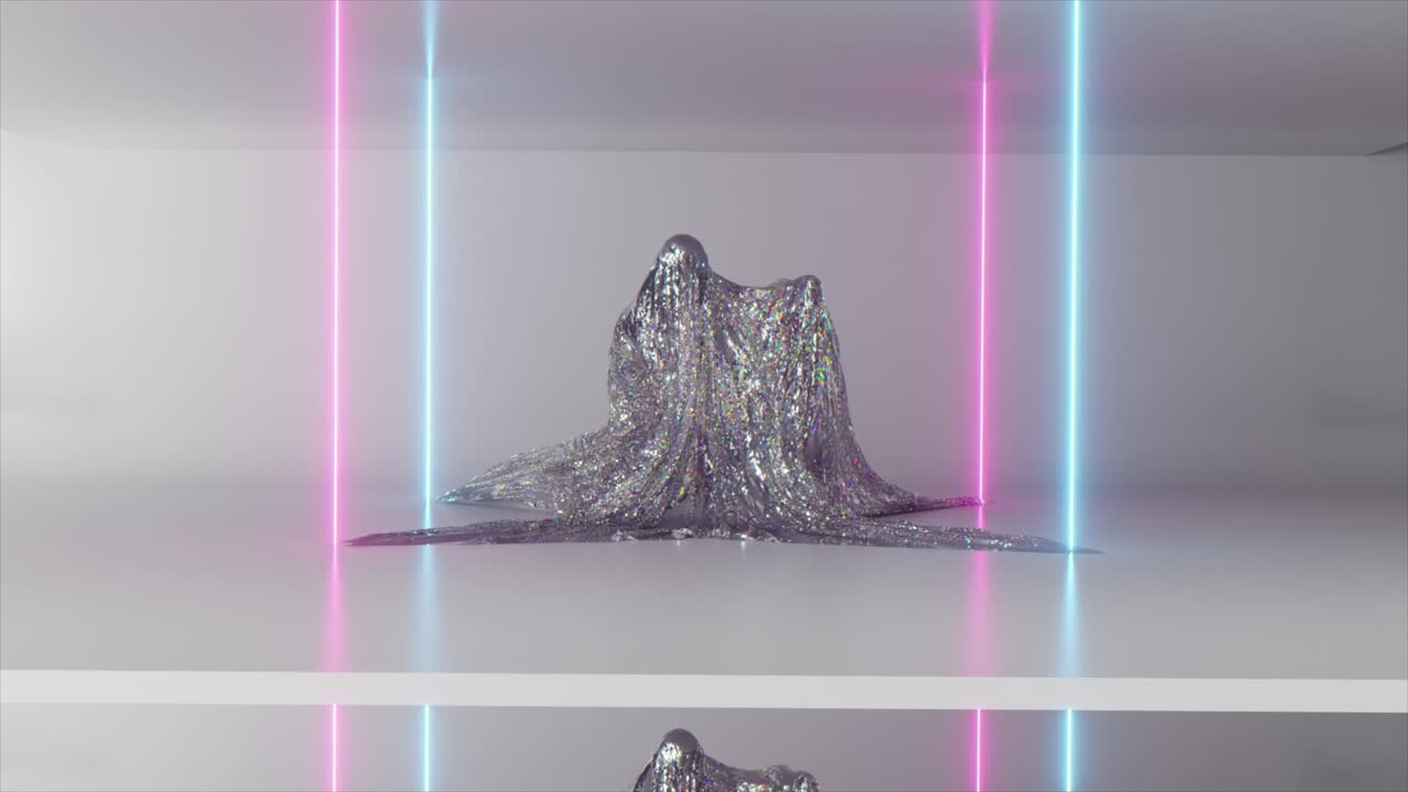 네온 조명과 함께 반이는 직물의 추상 3d 렌더링