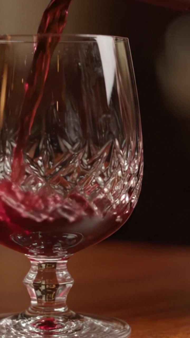 Un'Esperienza Perfetta: Versare Vino Rosso Pregiato in un Elegante Bicchiere di Cristallo, Catturando l'Arte del Buon Bere e della Celebrazione