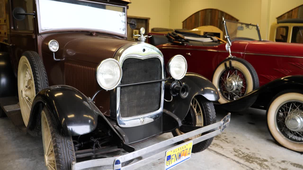 Retro cars in the Antique Car Museum.Potlatch Totem Park and Museum in Ketchikan, Alaska.