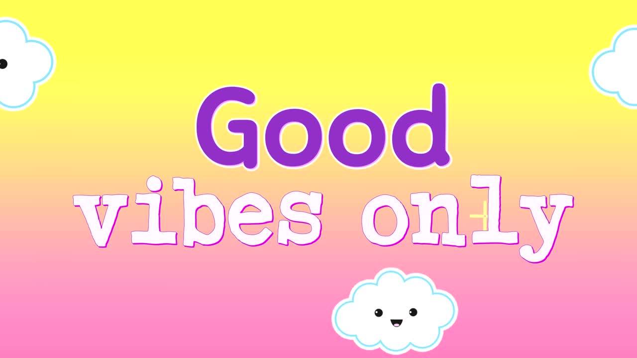 animación de las palabras buenas vibraciones sólo 4k