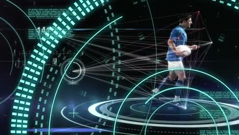 animation of scope scanning and data processing over caucasian male rugby player