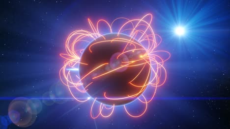 la globalización tecnológica de la tierra en animación 3d. puntos de negocios globales en un planeta giratorio.