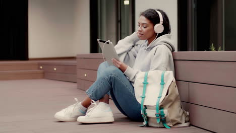 african american girl in university campus.