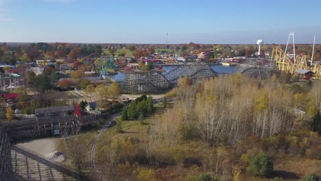 colorful aerial shot of rides at closed amusement park in michigan