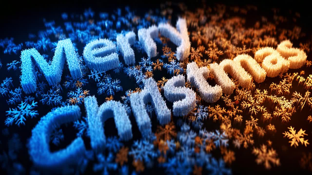 A Festive Display of 'Merry Christmas' Surrounded by a Winter Wonderland of Snowflakes, Combining Blue and Orange Colors for a Joyful Holiday Theme, Perfect for Celebrating the Christmas Spirit